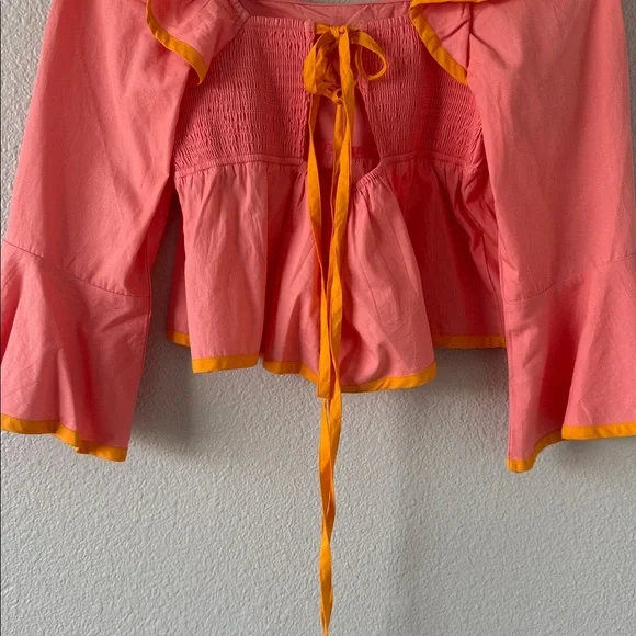 Maeve Anthropologie Pink Square-Neck Ruffle Babydoll Medium Flare sleeve Top M - Picture 8 of 10